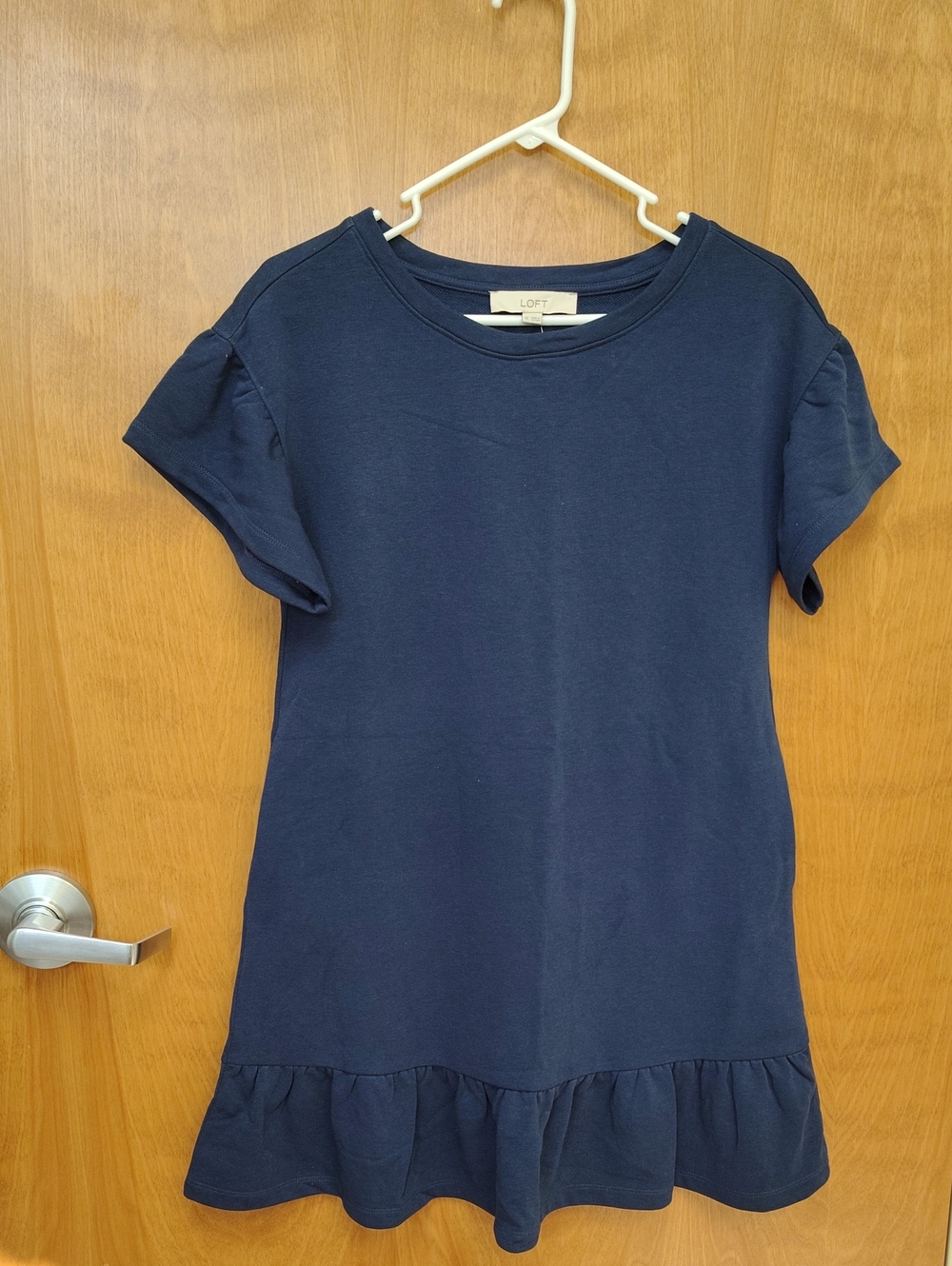 LOFT Navy Short Sleeve Ruffle-Hem Sweatshirt Dress